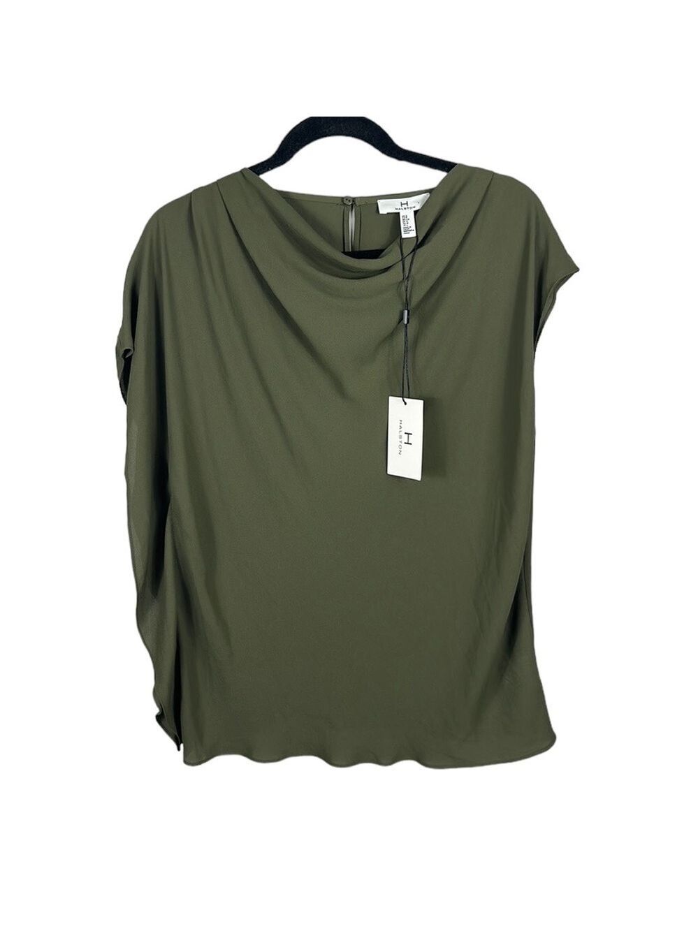 H Halston Moss Green Blouse Size S